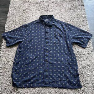 Consensus Polo Shirt Mens Large Navy Blue Short Sleeve Button Up Casual